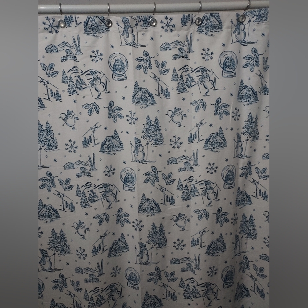 Winter Christmas Shower Curtain White Navy Blue 32" × 32" Bath